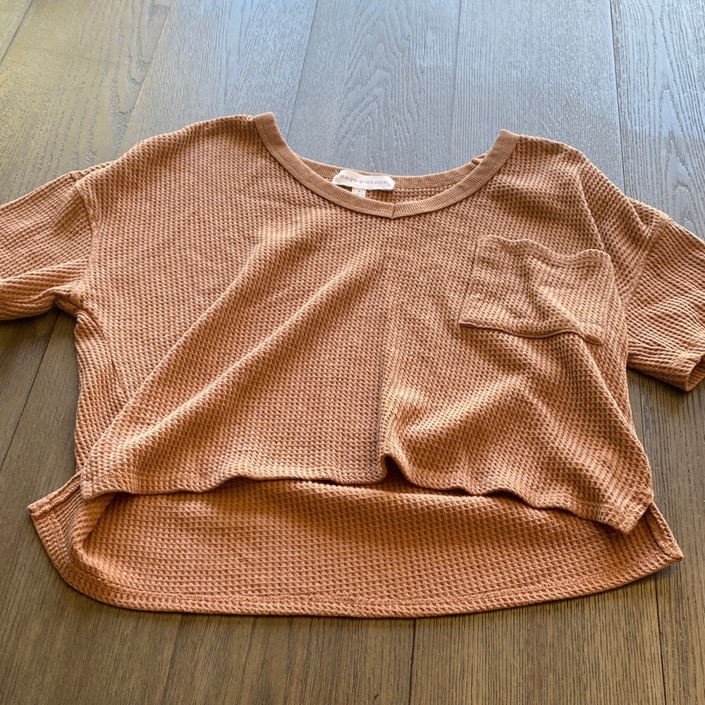 Casual Waffle Knit Top in Rust